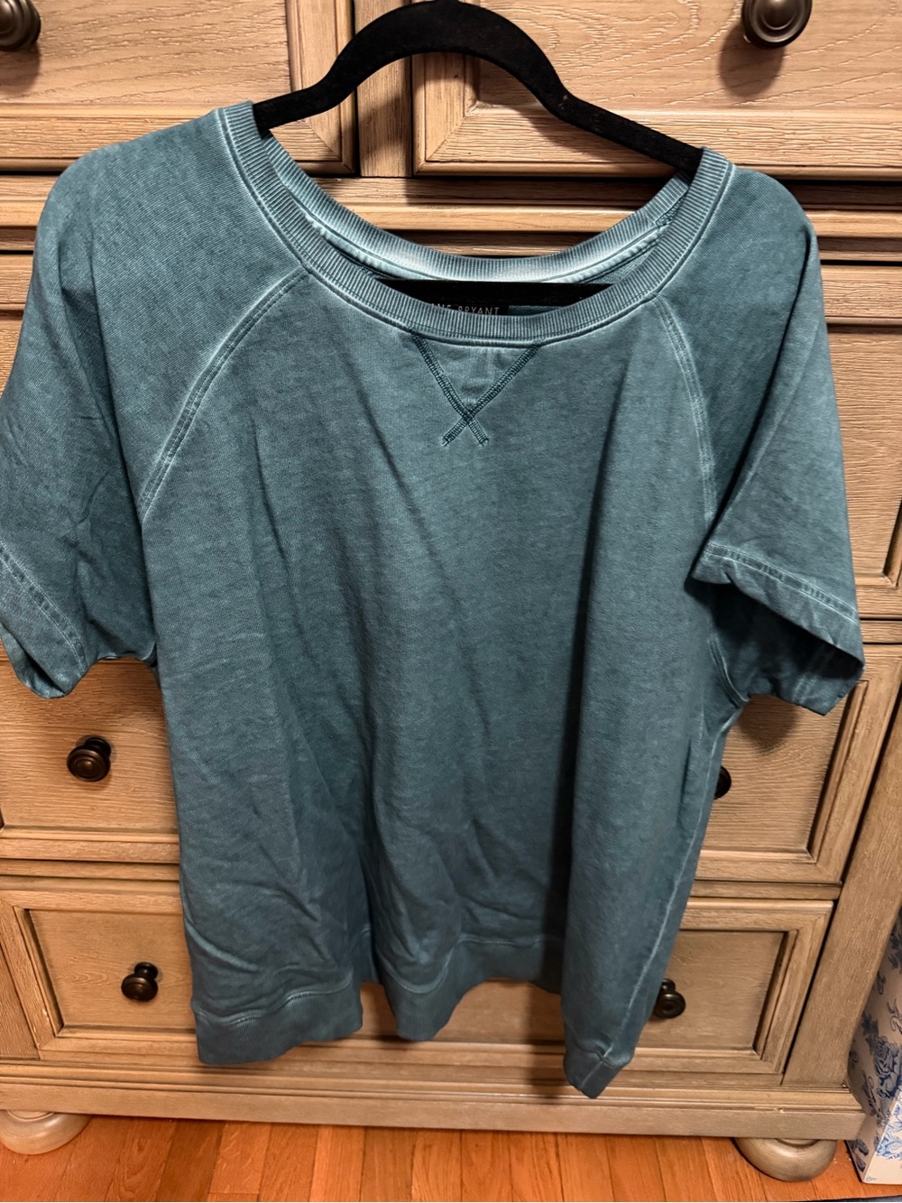 Lane Bryant Washed Teal Short-Sleeve Pullover Sweatshirt
